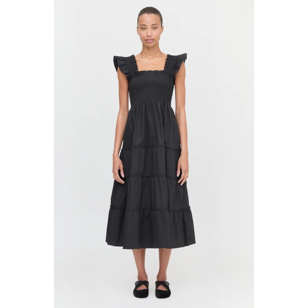 Hill House Home | The Ellie Nap Dress Black Smocked Ruffle Midi | Sz XS